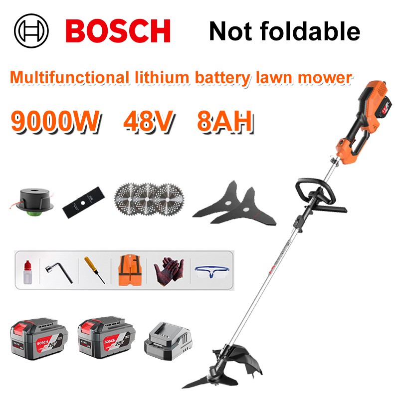 Mașină de tuns iarba fără perii 9000W + baterie cu litiu 48V/8AH * 2 + lamă de ferăstrău circular * 3 + lamă de ferăstrău drept + disc de plivire + funie de plivire * 20 + trei lame * 2 + încărcător original + alte accesorii + garanție de zece ani
