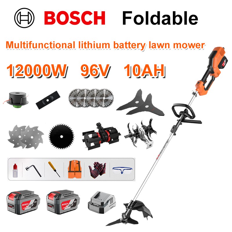 Mașină de tuns iarba fără perii 12000W + baterie cu litiu 96V/10AH * 2 + lamă de ferăstrău circular * 4 + lamă de ferăstrău drept + disc de plivire + frânghie de plivire * 20 + lamă triplă * 2 + lamă de ferăstrău din oțel + lamă de ferăstrău din aliaj * 2 + lamă de ferăstrău + lamă de ferăstrău cap + încărcător rapid dublu original + alte accesorii + garanție de zece ani