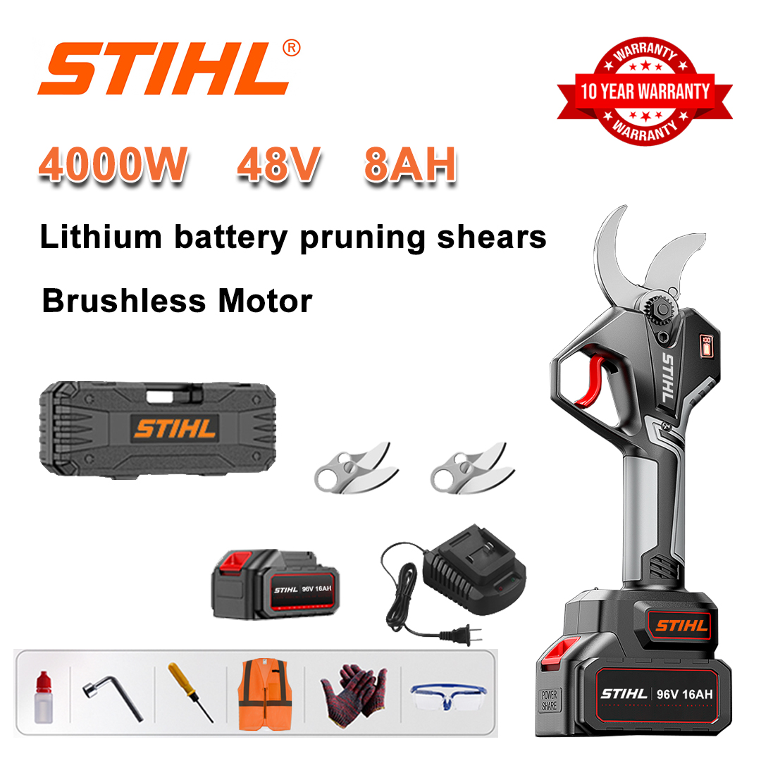 Foarfece de tăiat cu baterie cu litiu fără perii de 4000 W + baterie de 48 V 8 Ah + lame din aliaj SK9*2 + încărcător + afișaj LED pentru putere + cutie de scule + lubrifiant + ochelari de protecție + 10 ani garanție