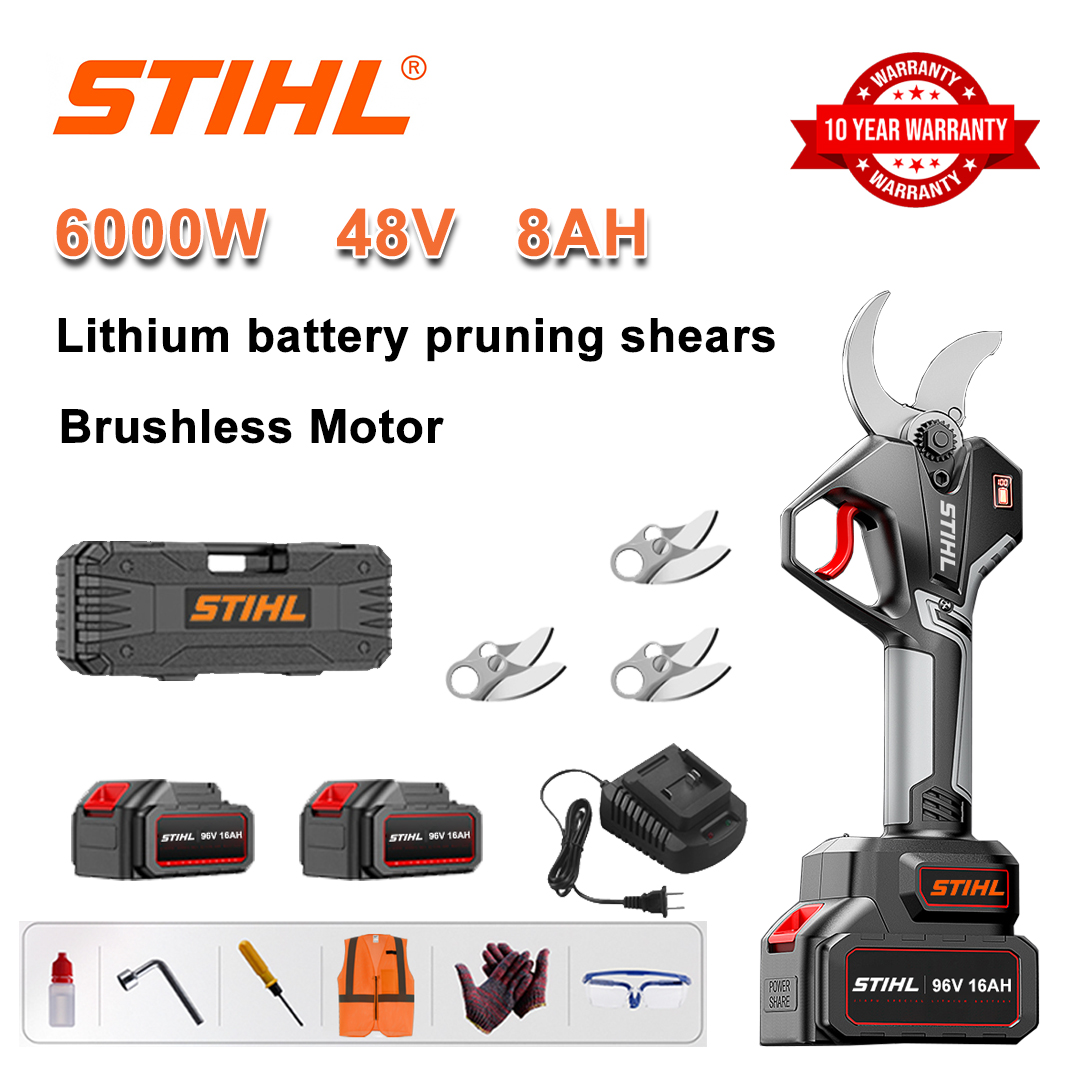 Foarfece de tăiat cu baterie cu litiu fără perii de 6000 W + baterii de 48 V 8 Ah * 2 + lame din aliaj SK9 * 3 + încărcător + afișaj de putere LED + cutie de scule + lubrifiant + ochelari de protecție + 10 ani garanție