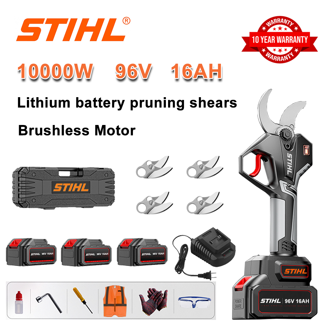 Foarfece de tăiat baterie cu litiu fără perii de 10000 W + baterii de 96 V 16 Ah * 3 + lame din aliaj SK9 * 4 + încărcător + afișaj LED de putere + cutie de scule + lubrifiant + ochelari de protecție + 10 ani garanție
