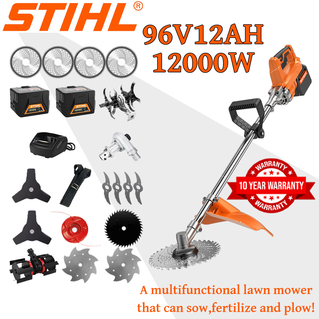 [Model Deluxe îmbunătățit/Recomandat cu căldură] Mașină de tuns iarba (12000w 96V 12AH) + Sită electrică + Cap basculant *1 + Roată de săpat șanțuri *1 + Lamă din aliaj *4 + Lamă de ferăstrău din aliaj *4 + Cap de tăiere pentru ferăstrău din aliaj *1 + Lamă cu trei cuțite *2 + Lamă anti-interferență *1 + Cuțit din oțel *2 + Plug de zăpadă *1 + Încărcător + Baterie *2 + Curea *1 + Alte accesorii + Garanție 10 ani