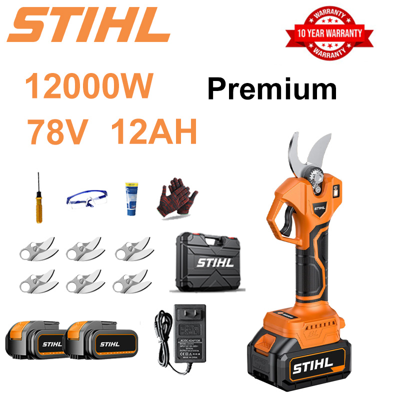 10000W brushless lithium battery pruning shears + 78V12Ah battery*2+sk9 alloy blade*6+charger+LED power display+tool box+lubricating oil+goggles+10-year warranty
