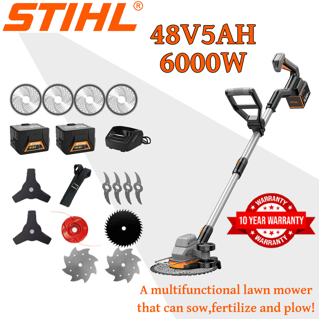 [Updated model] Lawn mower (6000w48V5AH) + cultivator *1 + alloy blade *2 + alloy saw blade *2 + alloy cutting head *1 + triple knife *1 + anti-blocking knife *1 + charger + battery *1 + belt *1 + Other accessories + 5 years warranty