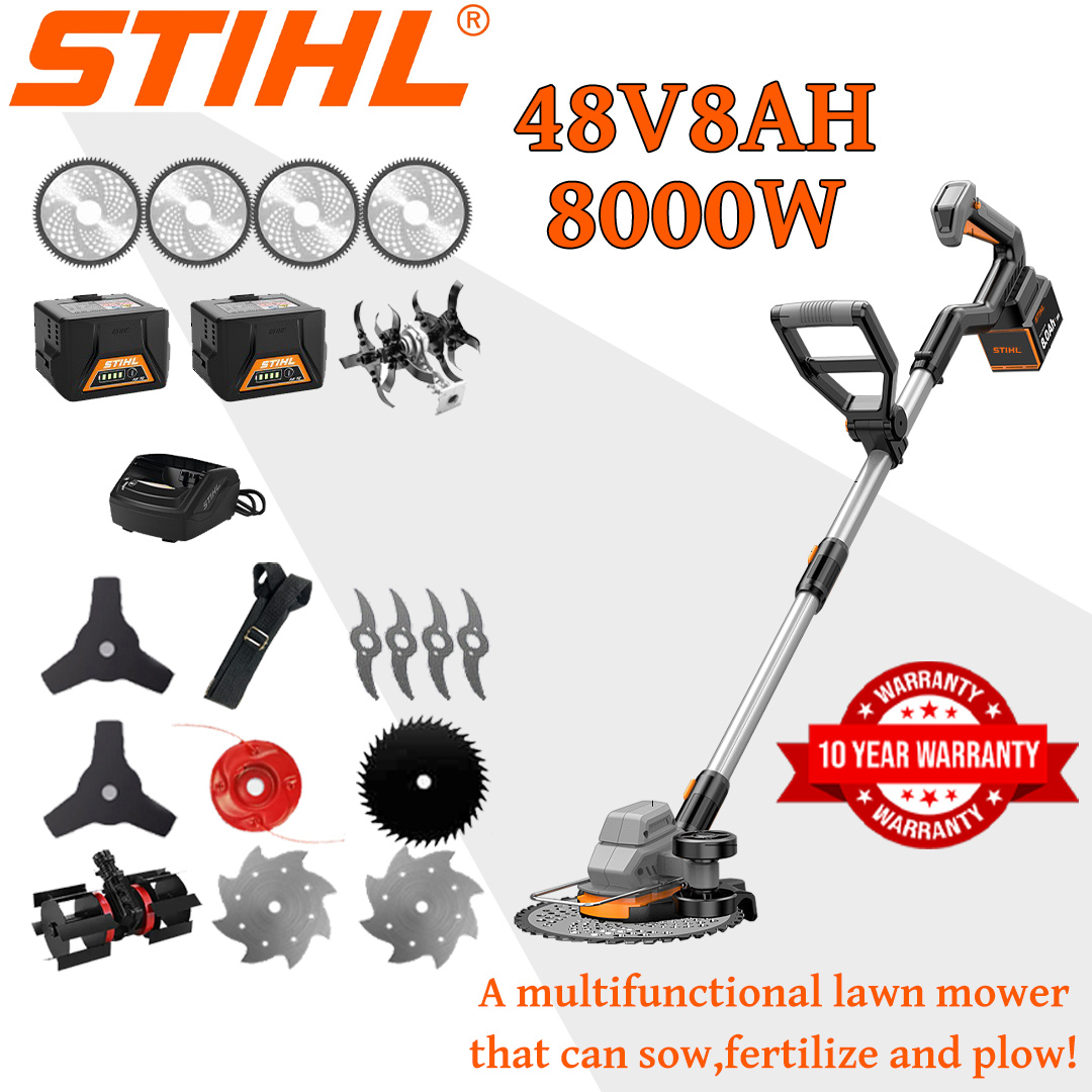 [Deluxe model] Lawn mower (8000w48V8AH) + blade head *1 + adjustment wheel *1 + alloy saw blade *4 + alloy saw blade *4 + alloy blade head *1 + triple blade *2 + anti-blocking blade *1 + Steel blade *2 + charger + battery *2 + handle *1 + other accessories + 10 years warranty